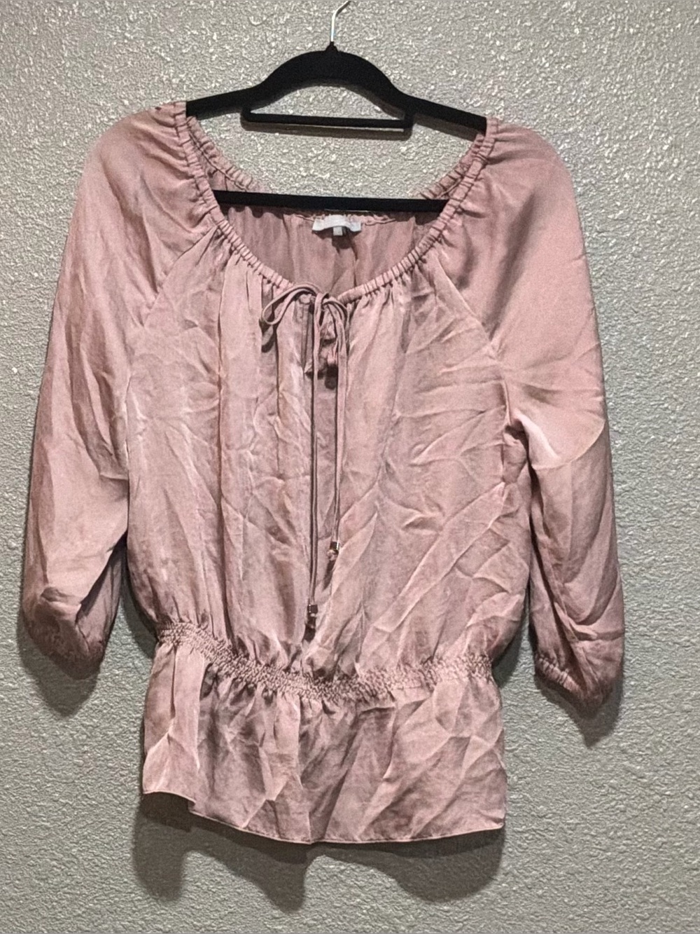 Violet & Claire Dusty Rose Tie-Neck Peasant Blouse